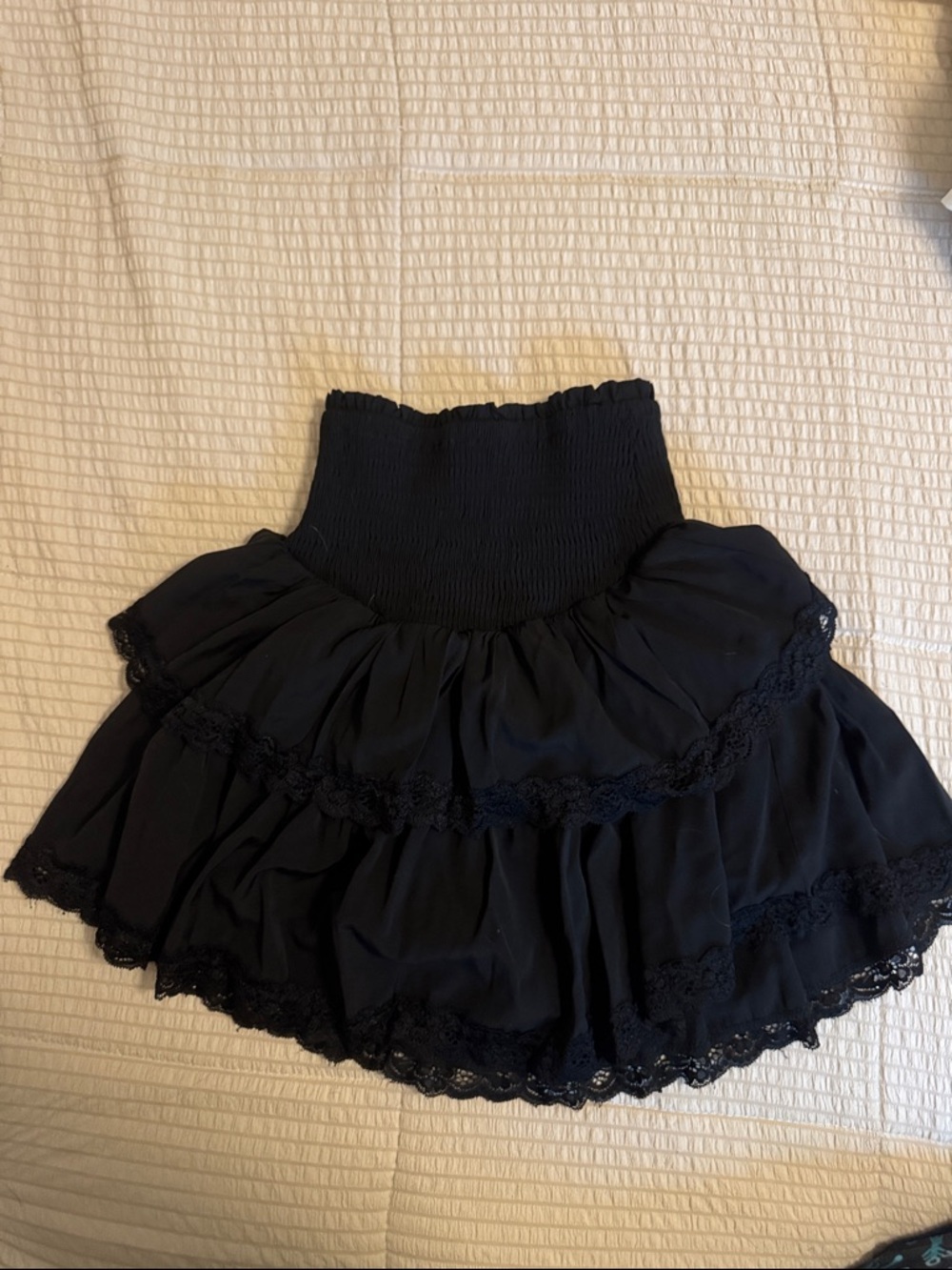 Smocked High-Waist Black Ruffle Mini Skort